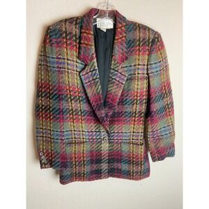 Jane Justin Images Womens Coat Plaid Tweed Blazer Size 6 Long Sleeve V-Neck